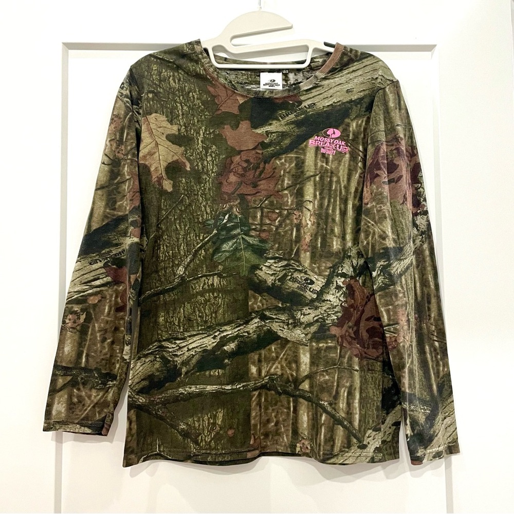 Mossy Oak Camo Long Sleeve Shirt Medium Pink logo